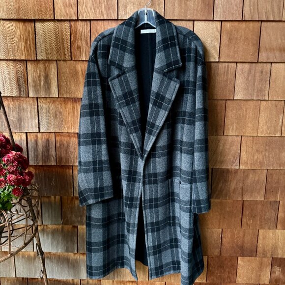 NWOT Vince Plaid Melton Car Coat in Black/Gray Wool Blend in Women's Large - Picture 12 of 16
